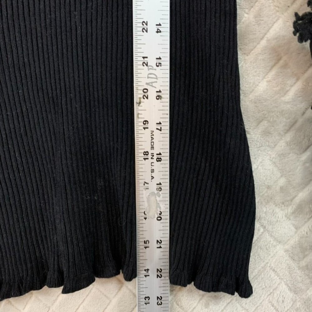 Almost Famous Womens S Sweater Black Ribbed Sheer Long Puff Sleeve Cabin Cottage - Picture 9 of 16